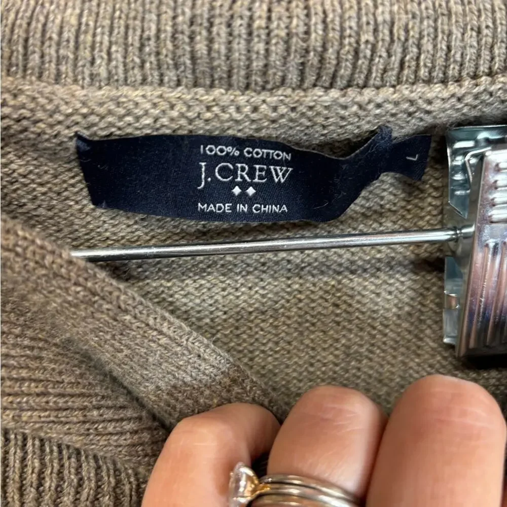 J. Crew men's tan shawl collar sweater made of 100% cotton Size Large